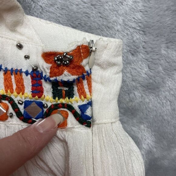 Raga Boho Babydoll Top Dress Womens M White Embroidered Mirrors Hippie NWT - Picture 9 of 13